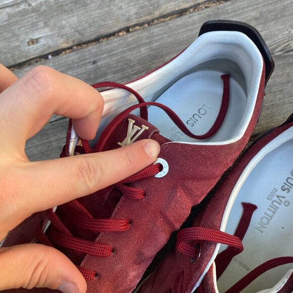 Louis Vuitton Burgundy/Black Suede and Leather Logo Lace Up Sneakers Size 7 - Picture 12 of 14